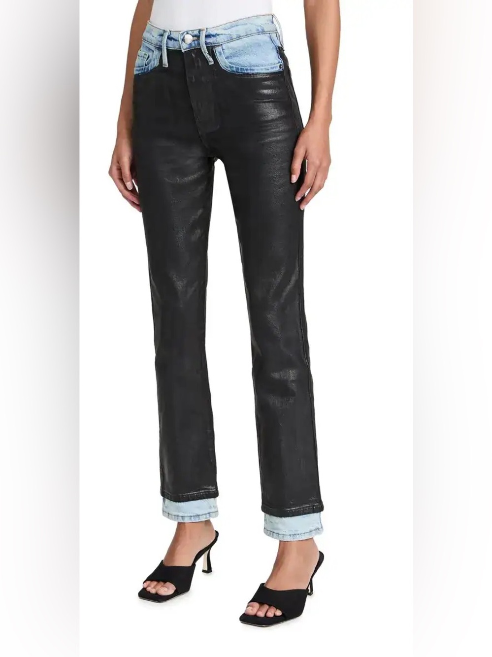 FRAME Le Sylvie Slender Straight Coated Combo Jeans Black 28 NWOT